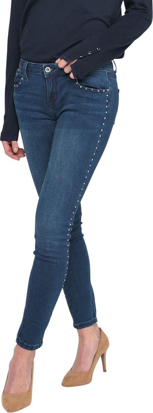 LOLALIZA Skinny jeans met studs - Donker Blauw - Maat 34 | bol.com