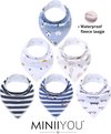 foto van MINIIYOU® Set van 6 stuks | Bandana kwijl Slabbetjes jongens strepen blauw schattig | WATERPROOF fleece laag achterzijde | Baby en peuter slab | puntslab | Stoere Puntsjaaltjes | Slabber Verstelbaar in 2 maten | Biologisch katoen | Groot formaat