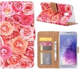 FONU Boekmodel Hoesje Roze Rozen Samsung Galaxy J4 (SM-J400)