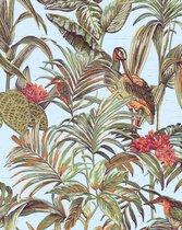 Papier peint oiseaux Profhome DE120014-DI papier peint intissé dur vinyle estampage à chaud en relief avec motif exotique brillant bleu vert brun 5,33 m2