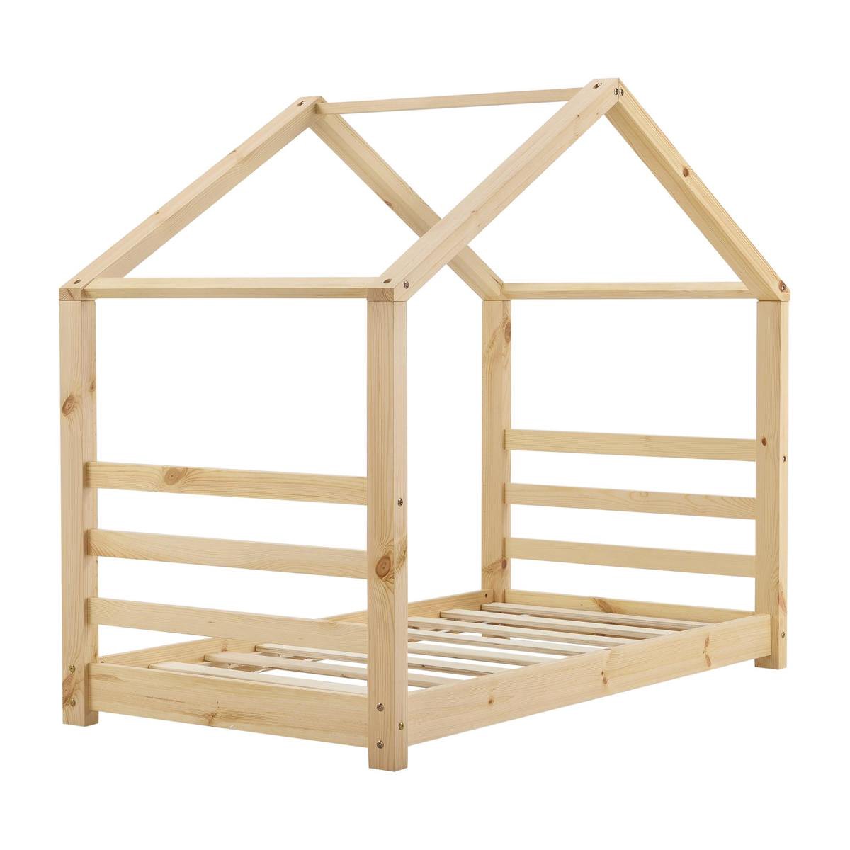 en.casa] Kinderbed Siuntio huisbed met bedbodem peuterbed vloerbed van grenen 140x200 cm naturel