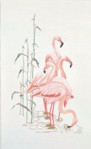 Thea Gouverneur - Borduurpakket met telpatroon - 1070 - Voorgesorteerde DMC Garens - Flamingo - Linnen - 38 cm x 65 cm - DIY Kit