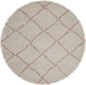 Rond hoogpolig vloerkleed Allure - crème/roze 120 cm rond