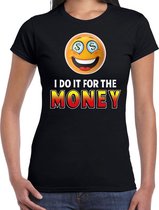Funny emoticon t-shirt I do it for the money zwart voor dames S