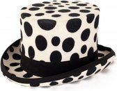 Hoge hoed wit met zwarte stippen dalmatiër - maat 57 - steampunk tophat pimp pooier dames heren