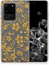 Back Cover Geschikt voor Samsung S20 Ultra TPU Siliconen Hoesje Gouden Bloemen