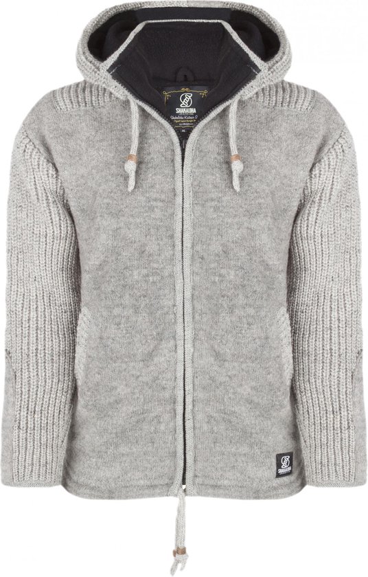 Gebreid Wollen Heren/Uni Vest van Schapenwol met Polyester Fleece voering en afneembare capuchon - SHAKALOHA - M Finn Grey M