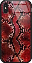 iPhone X/XS hoesje glass - Slangenprint rood | Apple iPhone Xs case | Hardcase backcover zwart