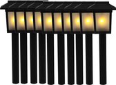 10x Tuinlamp zonne-energie fakkel / toorts met vlam effect 34,5 cm - sfeervolle tuinverlichting - prikker / lantaarn