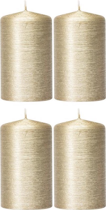 4x Creme gouden cilinderkaarsen/stompkaarsen 6 x 10 cm 25 branduren - Geurloze creme goudkleurige kaarsen - Woondecoraties
