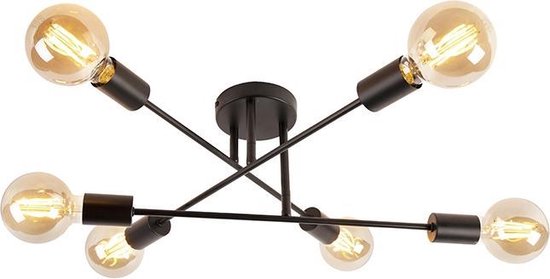 QAZQA sydney - Industriele Plafondlamp - 6 lichts - Ø 550 mm - Zwart - Industrieel - Woonkamer | Slaapkamer | Keuken