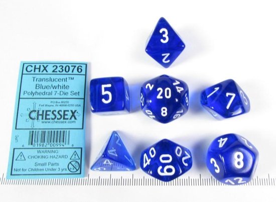 Afbeelding van het spel Chessex Translucent Blue w/white polydice set