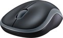Gedetailleerde opname van een zwarte en grijze Logitech M185 draadloze muis.