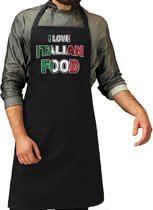 I love Italian food barbecueschort / keukenschort zwart met kleuren Italiaanse vlag voor heren - Italiaans eten keukenschort