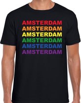 Regenboog Amsterdam gay pride zwart t-shirt voor heren XL