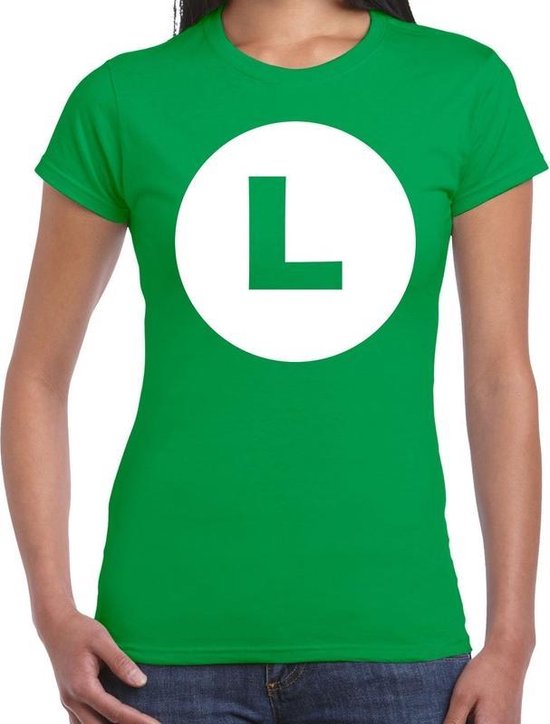 Luigi loodgieter verkleed t-shirt groen voor dames - carnaval / feest shirt kleding / kostuum L - Bellatio Decorations