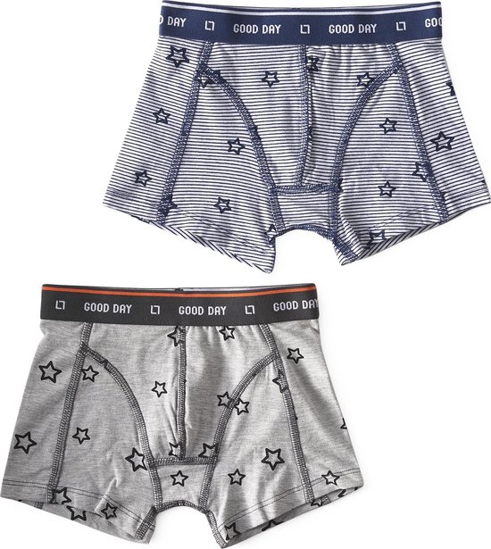 Little Label - boxershorts 2-pack - almost black star & stars stripe blue - maat: 98/104 - bio-katoen