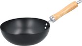 Poêle wok manche en bois 20 cm - Avec revêtement antiadhésif - Wok en acier - Convient pour céramique, halogène, gaz et électrique - Cuisson / Cuisson