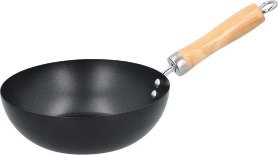Wok pan houten handvat 20 cm - Met anti-aanbaklaag - Steelwok - Geschikt voor keramisch, halogeen, gas en elektrisch - Koken/Bakken