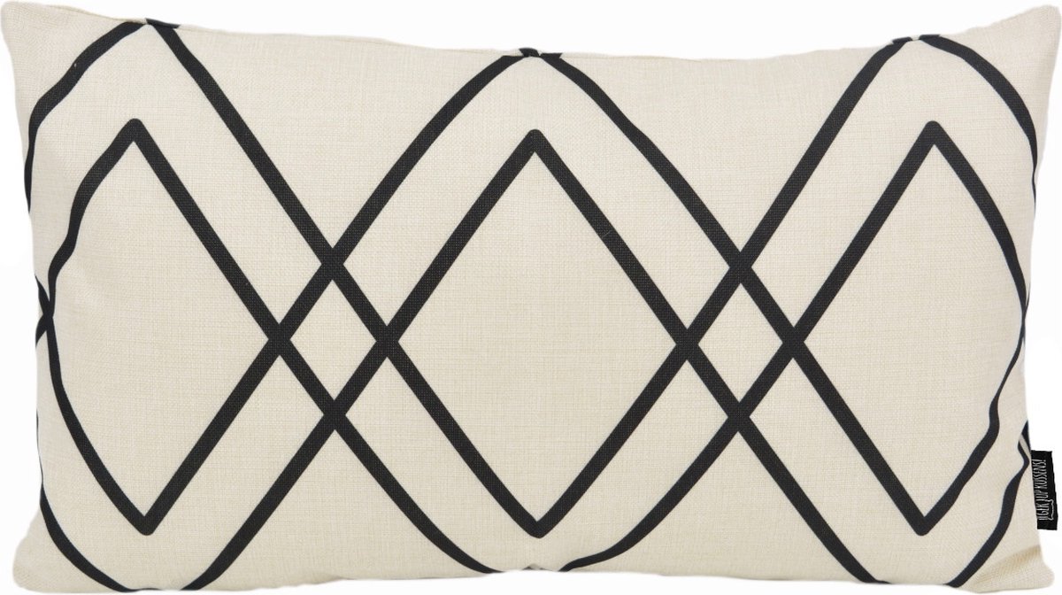 Gek op Kussens! Sierkussen Avery Cross | 30 x 50 cm | Katoen/Linnen Beige\Zwart