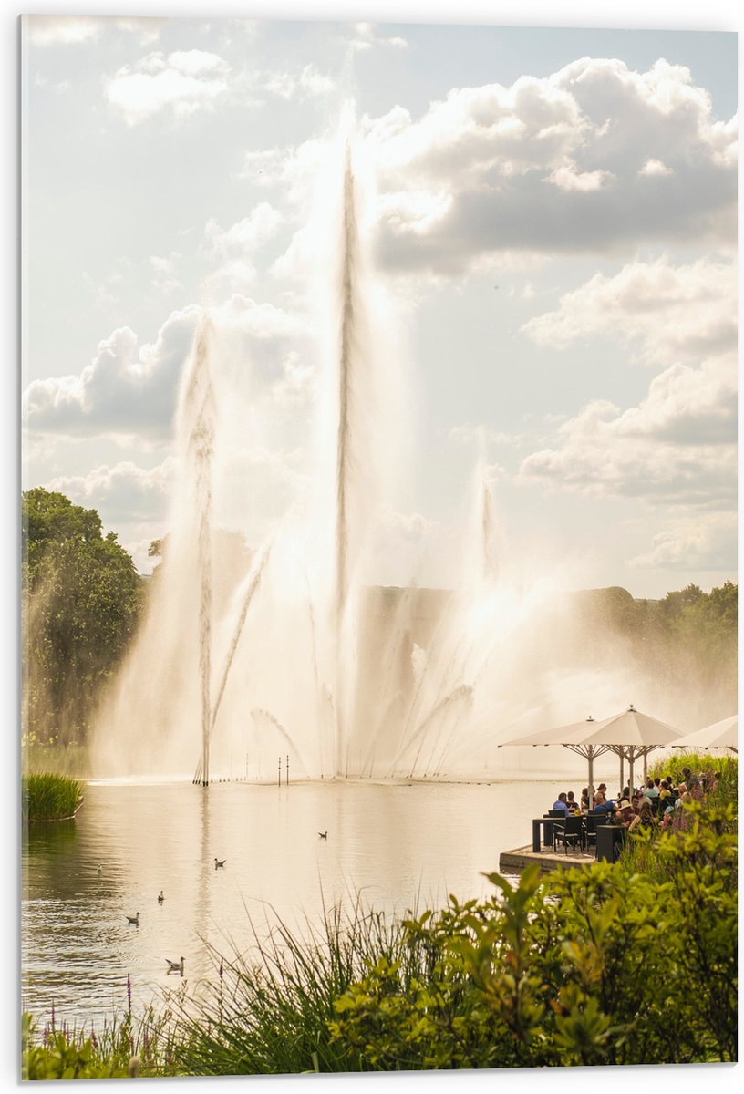 Acrylglas - Waterfontein in een Meer - 50x75 cm Foto op Acrylglas (Met Ophangsysteem)