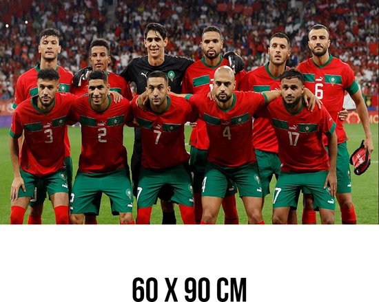 Allernieuwste.nl® Canvas Schilderij WK 2022 Elftal Marokko - Portugal - AtlasLeeuwen - Voetbal - kleur - 60 x 90 cm