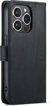 iPhone 14 Pro Max Bookcase hoesje - CaseMe - Effen Zwart - Leer