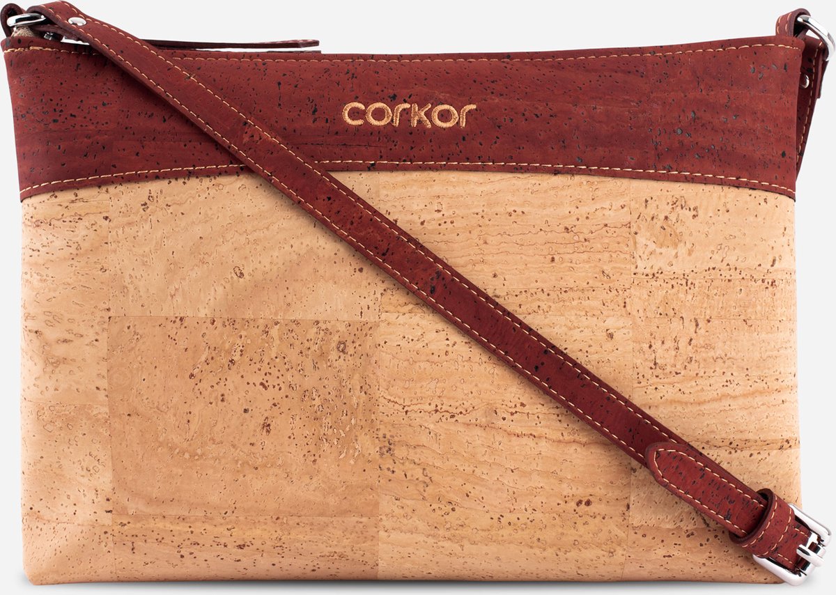 Corkor CK158 - Crossbody Bag - Lichtbruin/Rood