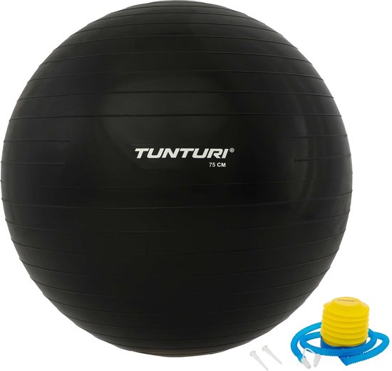Tunturi Fitness bal - Yoga bal inclusief pomp - Pilates bal - Zwangerschaps bal - 75 cm - Kleur: zwart - Incl. gratis fitness app