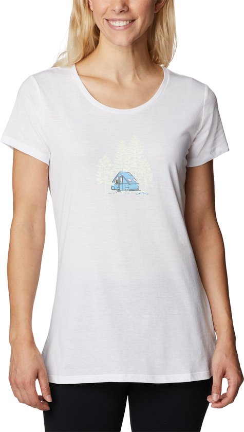Columbia Daisy Days T Shirt Femme avec Imprimé - Chemise d'extérieur à Manches Courtes - Tissu Anti-Transpiration - Wit - Taille M