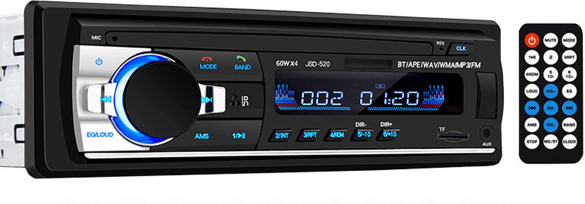 Autoradio met Bluetooth, USB, AUX, Geheugenkaart, FM en Microfoon Handsfree Bellen - Afstandsbediening - Enkel DIN Auto Radio