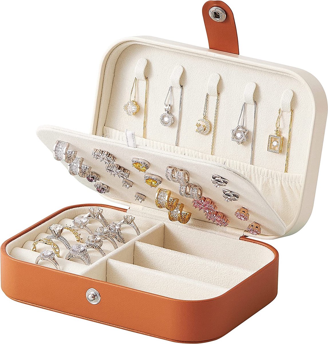 LARLARY juwelenkistje, sieradenorganizer voor dames, voor ringen, oorringen, halskettingen en armbanden, 16,5 cm x 11,5 cm x 5,5 cm