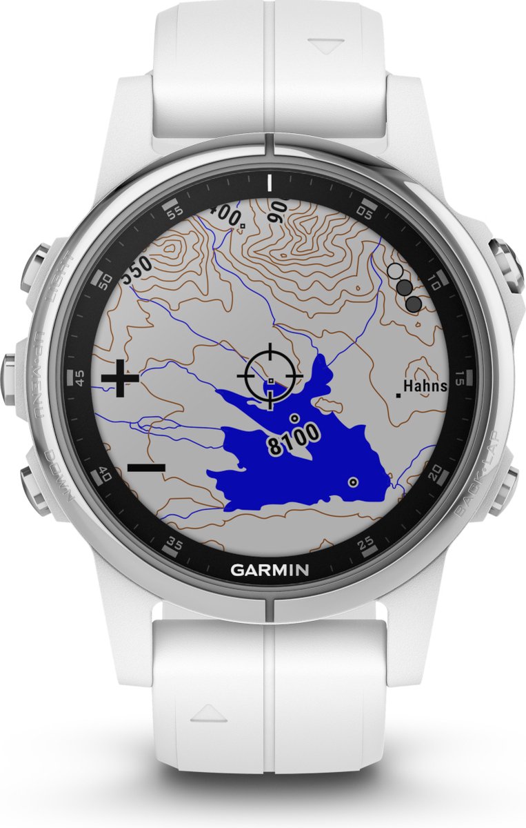 Garmin fenix 5S Plus Saffier - GPS activity tracker - 42 mm - wit / witte siliconenband - Garmin