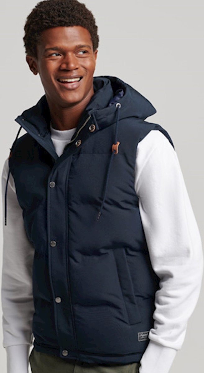 Superdry Heren Everest pufferbodywarmer met capuchon Marineblauw