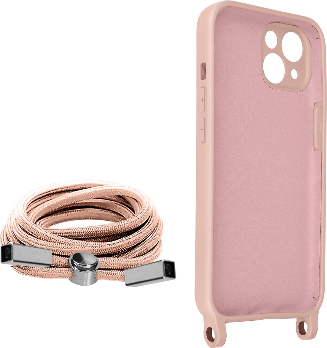 Avizar Coque Cordon pour Geschikt voor Apple iPhone 13 Semi-rigide avec Lanière Tour du Cou 80cm, Roze