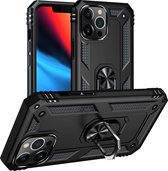 Ring Armor - Hoes met Kickstand Ring Geschikt voor: iPhone 14 Pro Max - Zwart - Draaibare standaard - Magneet - ZT Accessoires