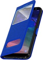 Geschikt voor Samsung Galaxy A6 Vensterhoes met Video Support blauw