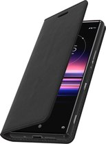 Convient pour Sony Xperia 5 Cover Portefeuille en cuir de vachette et support vidéo noir