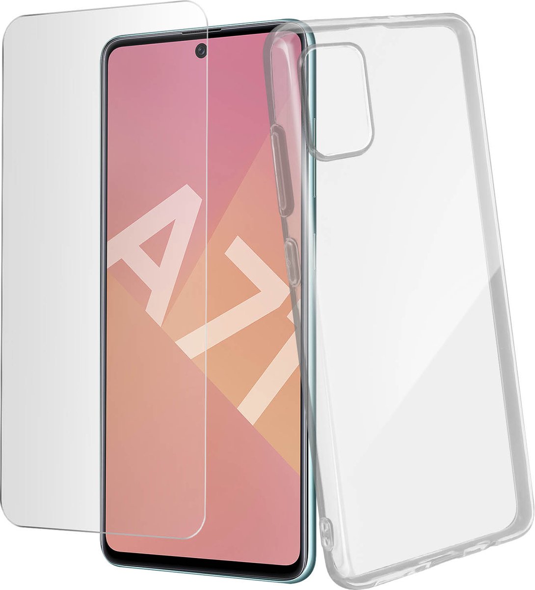 Geschikt voor Samsung Galaxy A71-hoesje soepel siliconen gehard glas 9H transparant