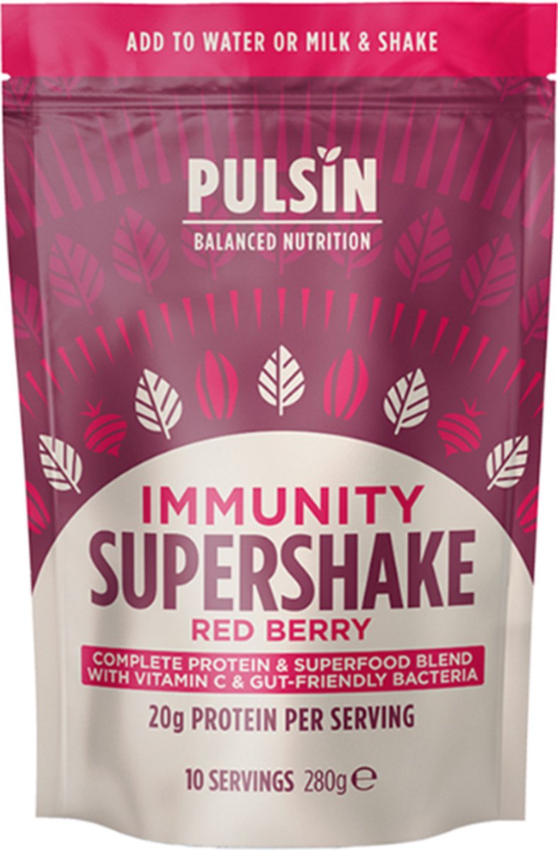 Pulsin | Protein Powder | Supershake Immunity Red Berry | 1 x 280 gram | Snel afvallen zonder poespas!