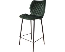 Ruby Barkruk Velvet Groen 66 cm Zithoogte - Velours Bar Kruk - Speelse Sierstiksels - Eetkamer Stoel - Fluweel Kruk - Rugleuning - Barstoel met Voetsteun - Design Barkrukken - Zwarte Metalen Poten