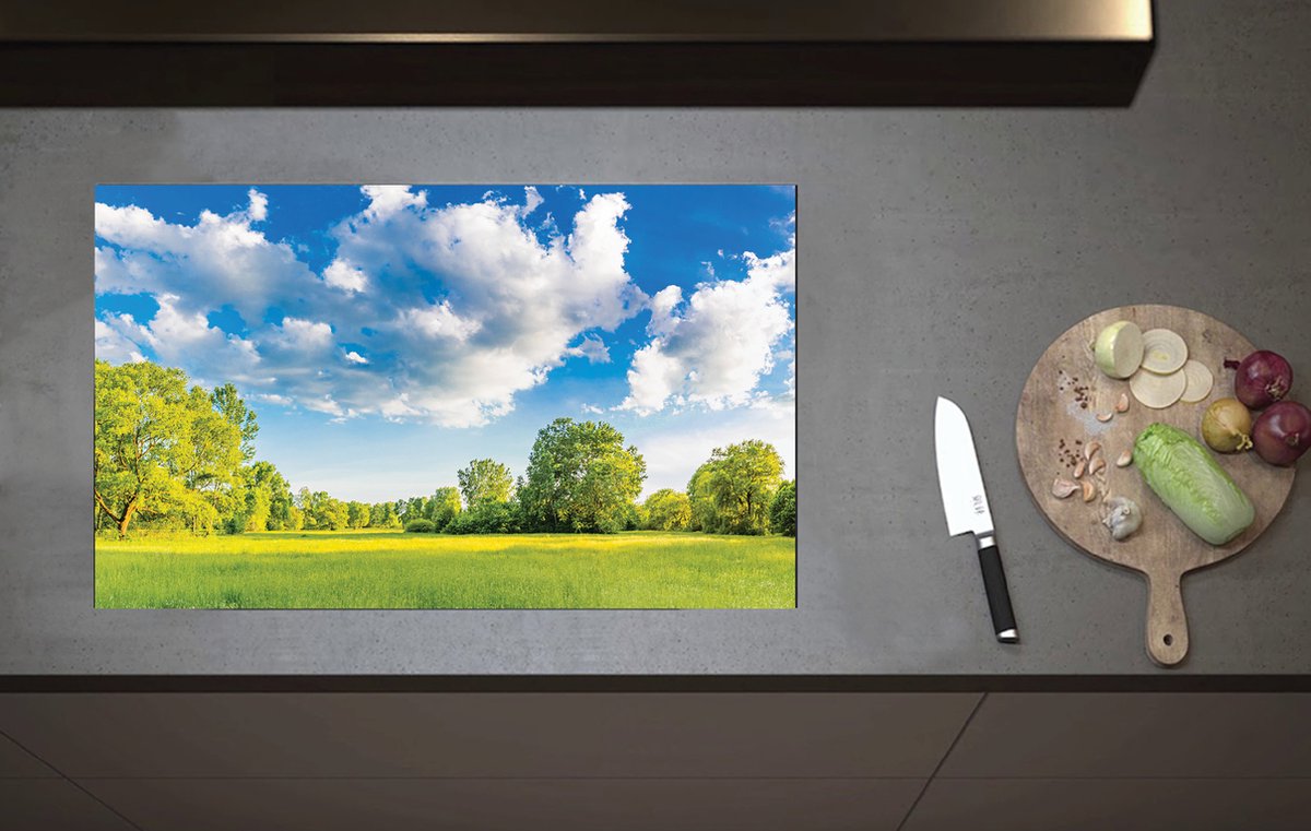 Inductieplaat Beschermer - Natuur Weide in de Lente - 80x52 cm - 2 mm Dik - Inductie Beschermer van Vinyl