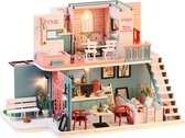Café rose - Kit de Modélisme DIY avec Siècle des Lumières - taille 300 x 190 x 220 mm - Kit de construction pour Adultes - Maison de poupée DIY - Maison de poupée - Modélisme et miniatures