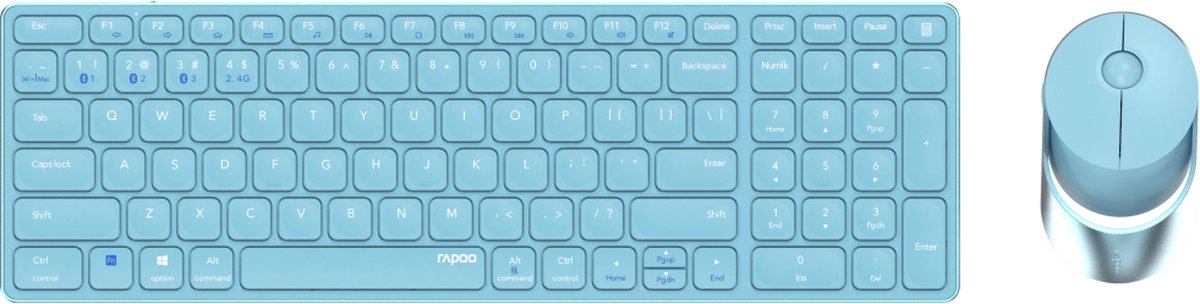 Rapoo 9850M toetsenbord Inclusief muis RF-draadloos + Bluetooth QWERTZ Duits Blauw