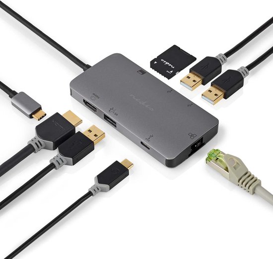 Nedis USB Multi-Port Adapter - 7-in-1 - USB 3.2 Gen 1 - USB-C Male - HDMI Output / Micro SD / RJ45 Female / SD / USB-C Female / 3x USB-A Female - 5 Gbps - 0.20 m - Rond - Verguld - PVC