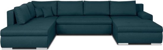 Canapé d'angle panoramique convertible -7 places - Indien - Tissu 100% polyester - bleu canard - 360 x 228 cm