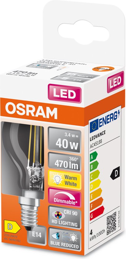 Osram E14 LED Lamp | 3.4W 2700K 220V 927 | 300° Dimbaar