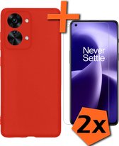 Hoesje Geschikt voor OnePlus Nord 2T Hoesje Siliconen Cover Case Met 2x Screenprotector - Hoes Geschikt voor OnePlus Nord 2T Hoes Back Case - Rood