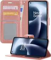 Hoesje Geschikt voor OnePlus Nord 2T Hoesje Book Case Hoes Portemonnee Cover Walletcase - Hoes Geschikt voor OnePlus Nord 2T Hoes Bookcase Hoesje - Rosé goud