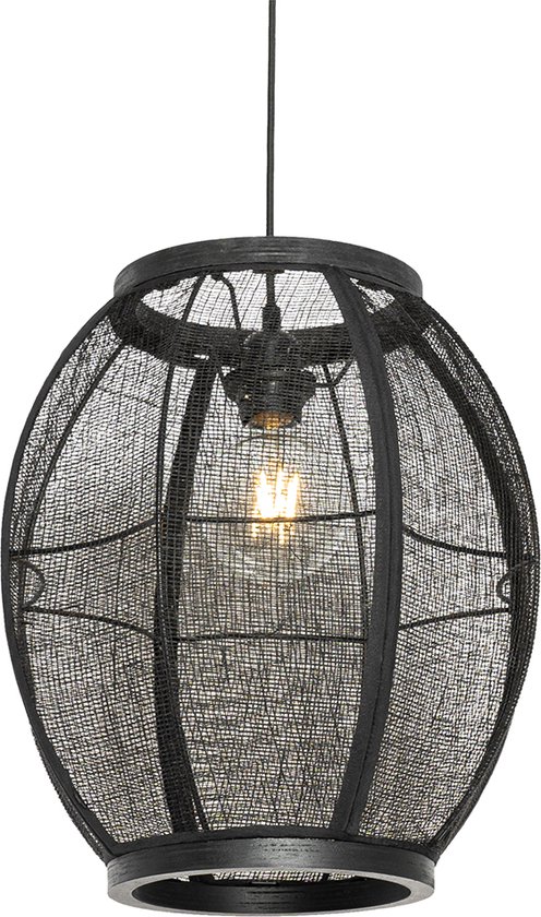 QAZQA rob - Oosterse Hanglamp - 1 lichts - Ø 35 cm - Zwart - Woonkamer | Slaapkamer | Keuken